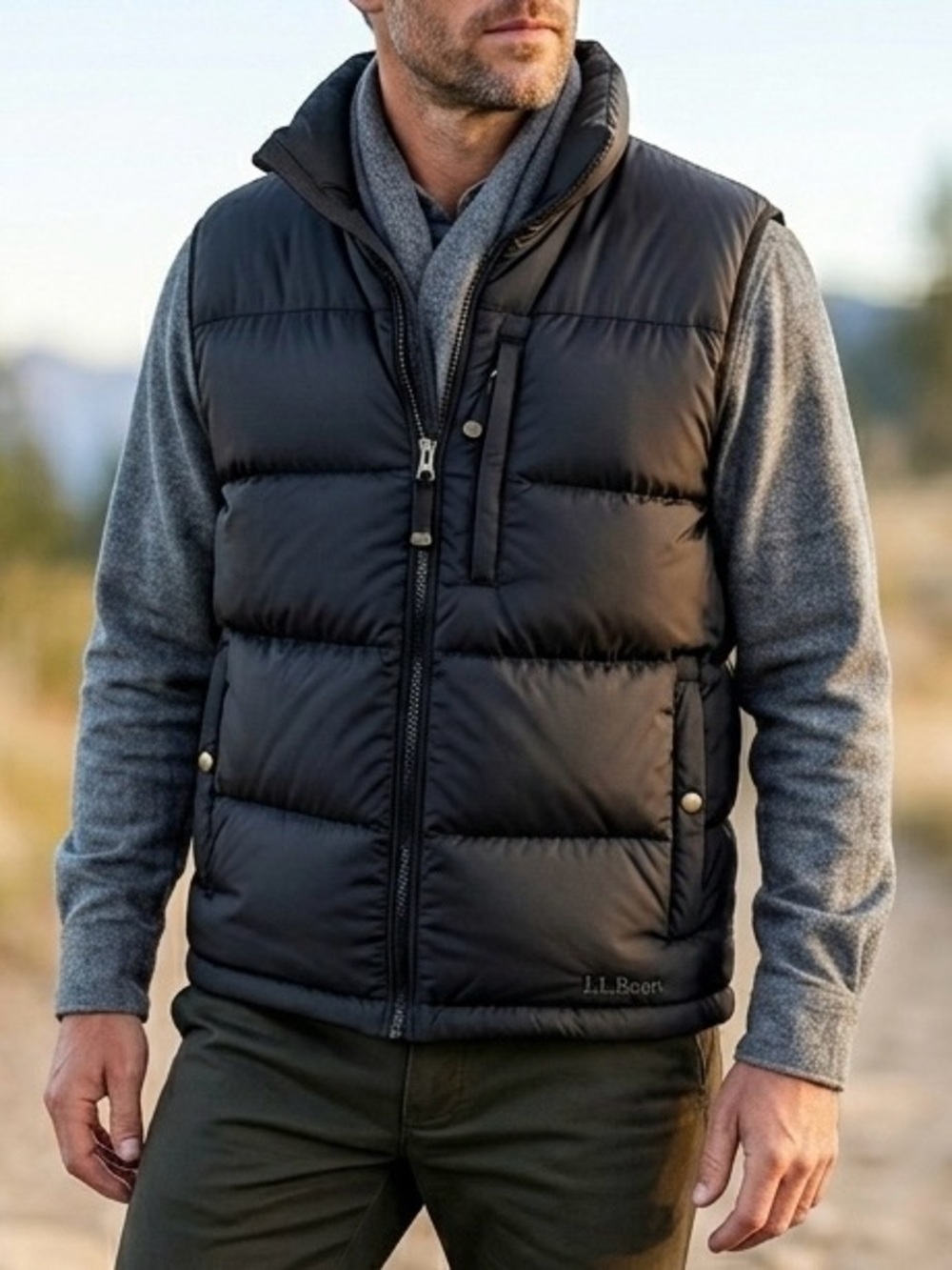 L.L.Bean Goose Down Puffer Vest Black Mens M Full Zip Outdoor